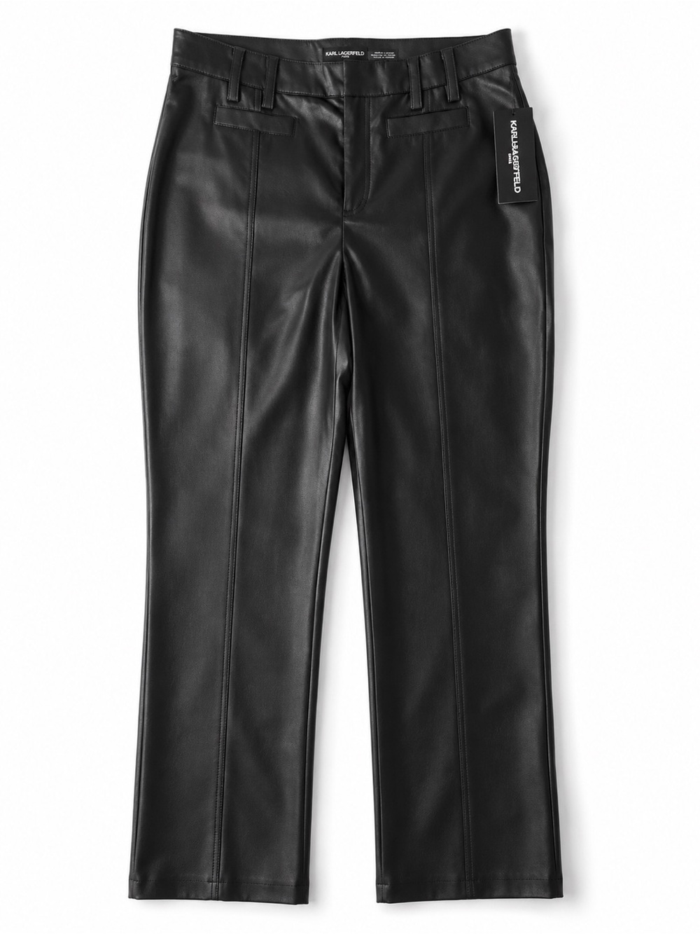 NWT Karl Lagerfeld Paris Faux Leather Pants Black Straight Leg Women’s Size 10